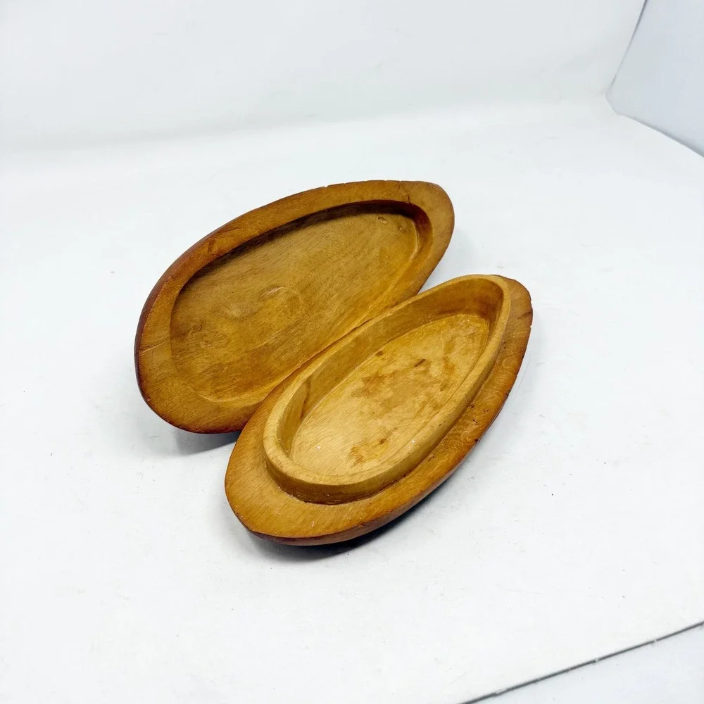 Hand Carved Wooden Fish Trinket Box Nautical Coastal Decor Brown Storage 11.5in